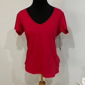 True Religion Buddha Crystal Logo Deep V Red T-Shirt Size M